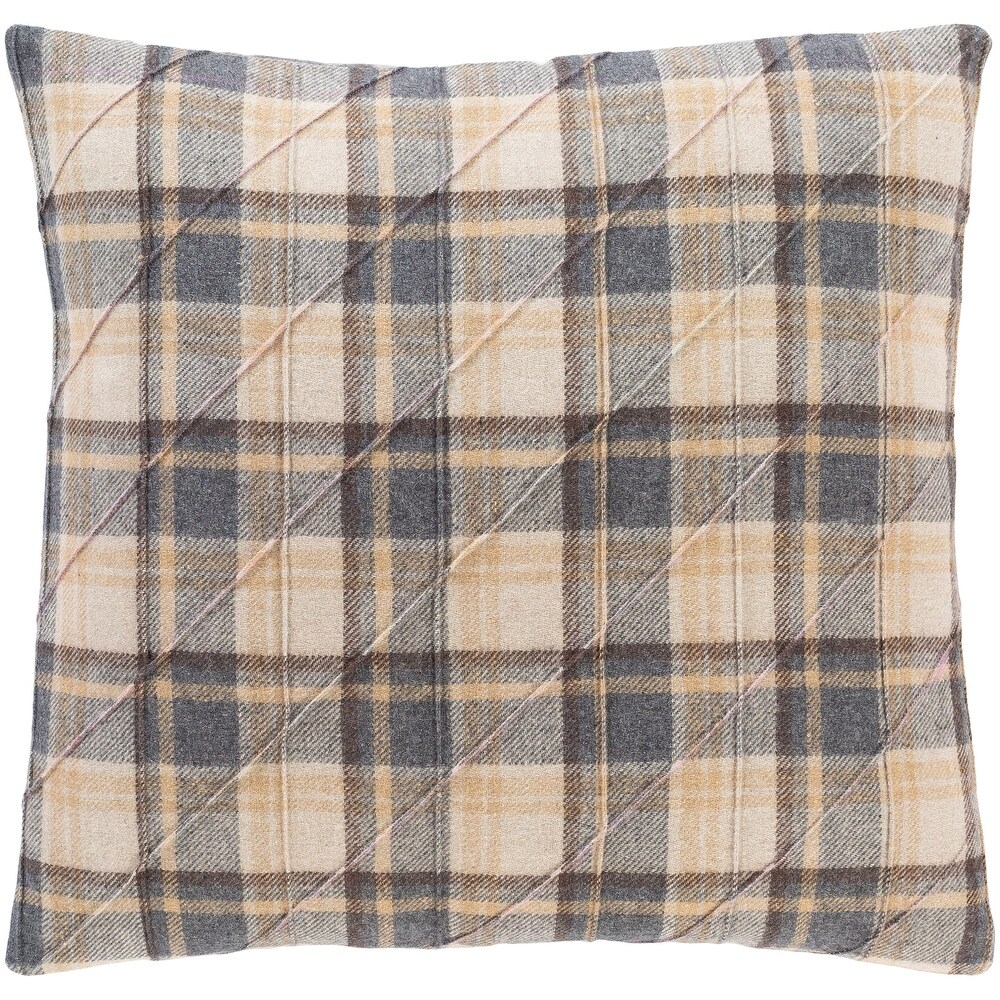 Soft Light Weight Wool / cotton Mix. Grey Black Cushion Cover Checked Tweed 