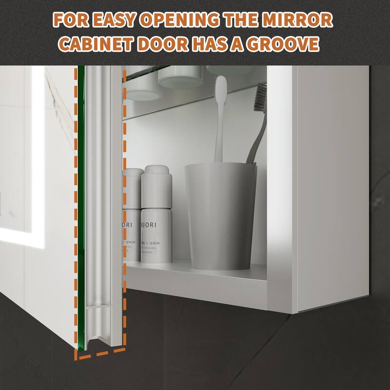 ExBrite 24" x 30" LED Lighted Bathroom Medicine Cabinet with Mirror,Recessed or Surface Mount,Defog