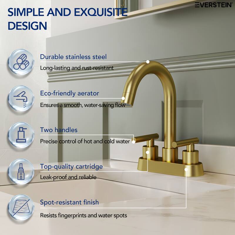 4" Centerset 3 Holes Double Handle 360° Swivel Bathroom Sink Faucet