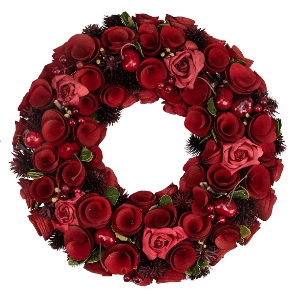 Red Rose and Berry Artificial Christmas Wreath - 13-Inch, Unlit