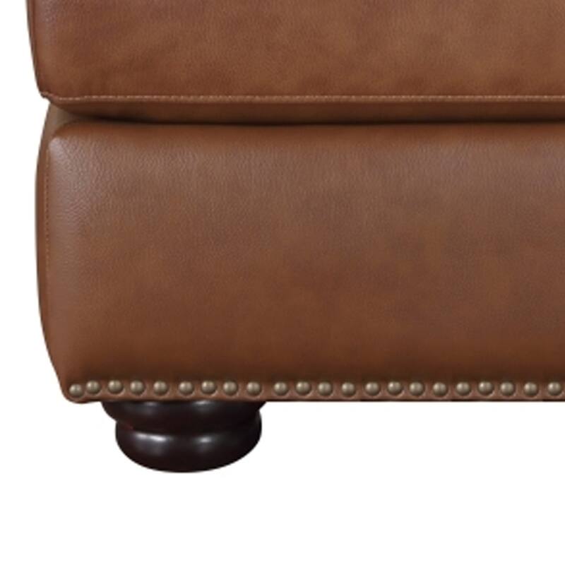 Boro 28 Inch Ottoman, Rich Brown Top Grain and Faux Leather, Solid Wood