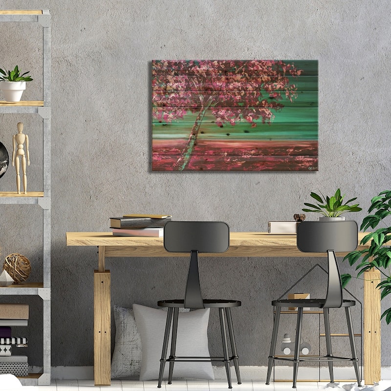 Under The Cherry Tree Print On Wood by Osnat Tzadok - Multi-Color