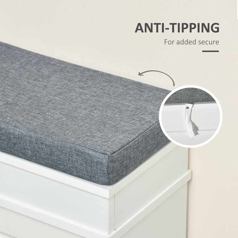 White-Grey Fabric Shoe Bench with Drawers, Cushion and Modern Design - 41" L x 9.5" W x 21.75" H