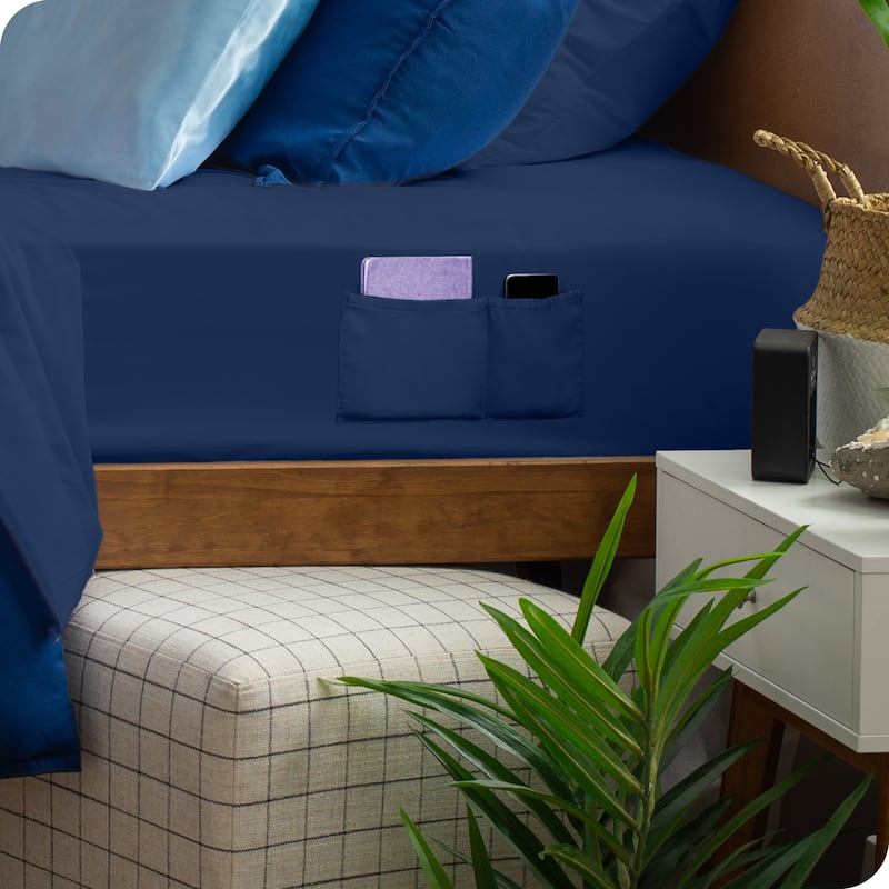 Bare Home Double Brushed Deep Pocket Fitted Sheet - Queen - Dark Blue (Dual Pocket)