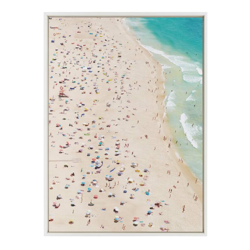 Kate and Laurel Sylvie Beach from Above Framed Canvas by Amy Peterson - 28x38 - Plastic - White