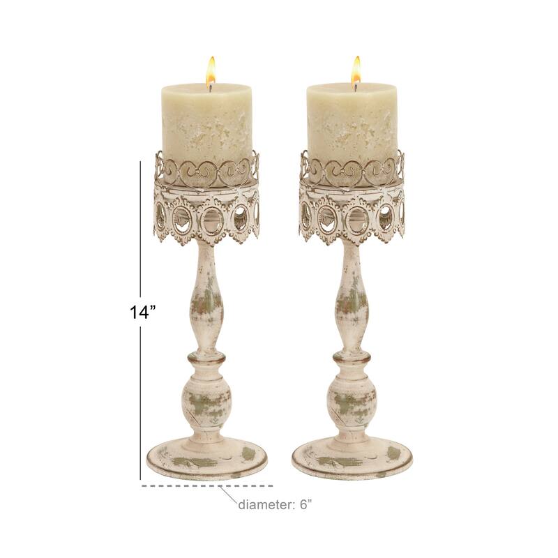 Beige Metal Rustic Candle Holder (Set of 2) - SET/2 15.25", 14.5"H