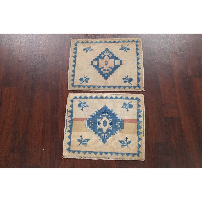 Set Of 2 Anatolian Turkish Oriental Area Rug Hand-knotted Wool Carpet - 1'9" x 2'2" Square