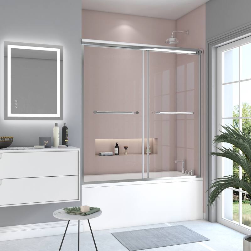 60 in. W x 62 in. H Framed Sliding Bath Tub Door with 5/16 in. Tempered Clear Glass