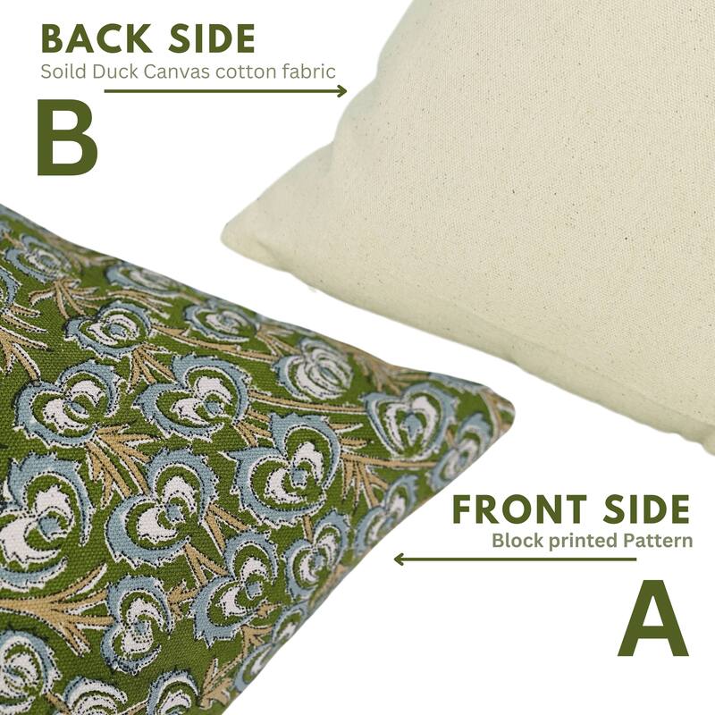 Cotton Farmhouse Block print pillow Cover - Heart Vine
