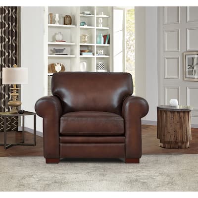Hydeline Brookfield Top Grain Leather Chair With Feather, Memory Foam and Springs