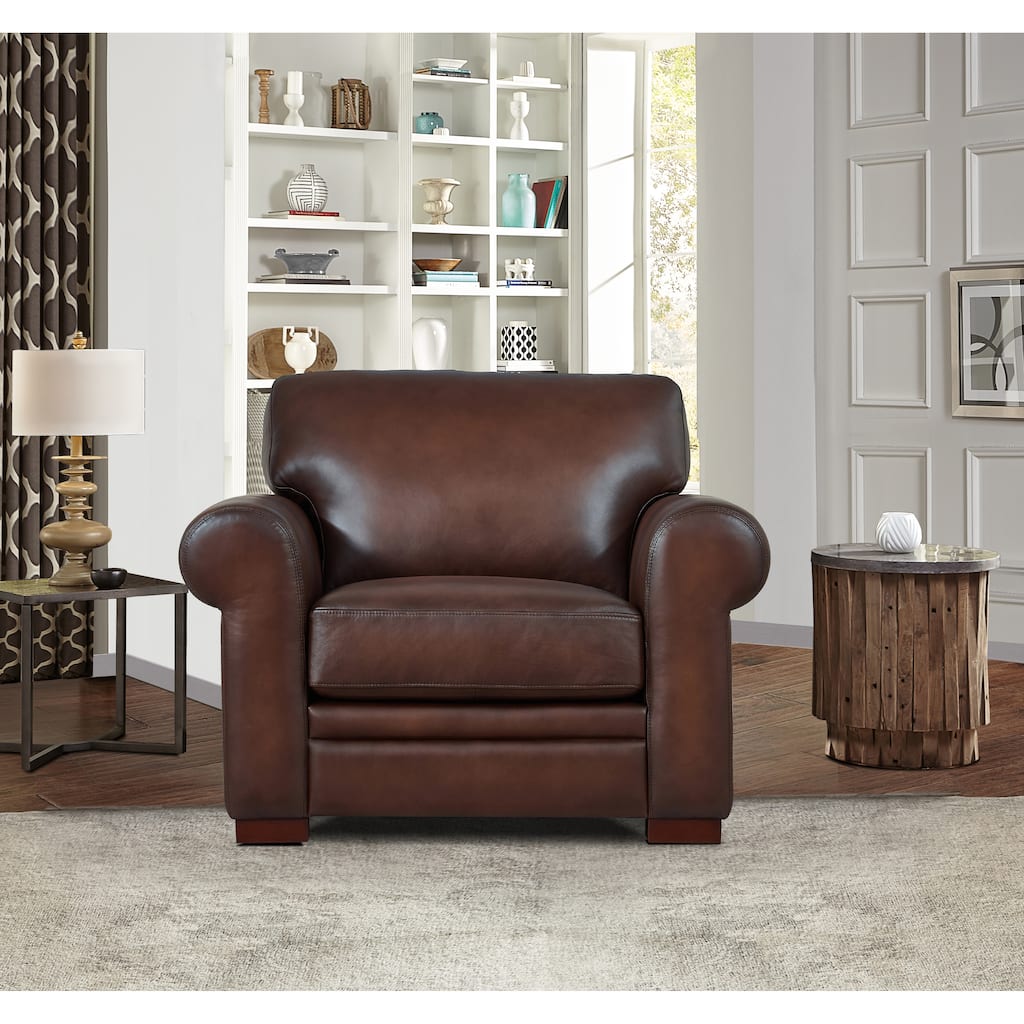 Hydeline Brookfield Top Grain Leather Chair With Feather, Memory Foam and Springs