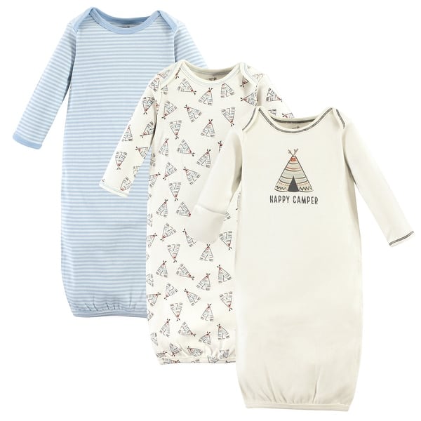 slide 1 of 1, Touched by Nature Baby Boy Organic Cotton Long-Sleeve Gowns 3pk, Blue and Gray, 0-6 Months - Teepee 0-6 Months - Teepee