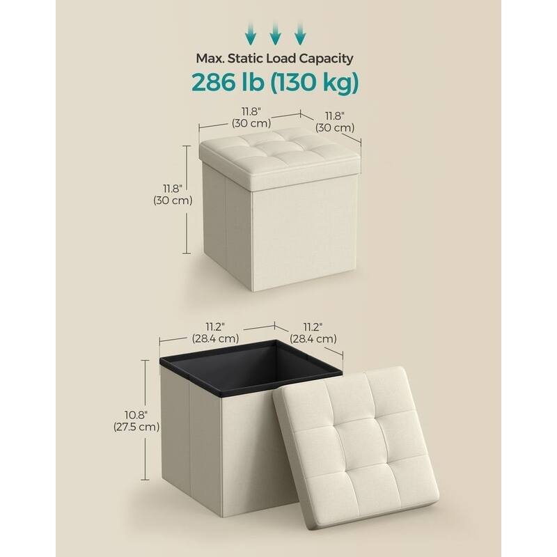 11.8-Inch Foldable Storage Square Ottoman with Tufted Design Perfect for Bedroom or Dressing Room