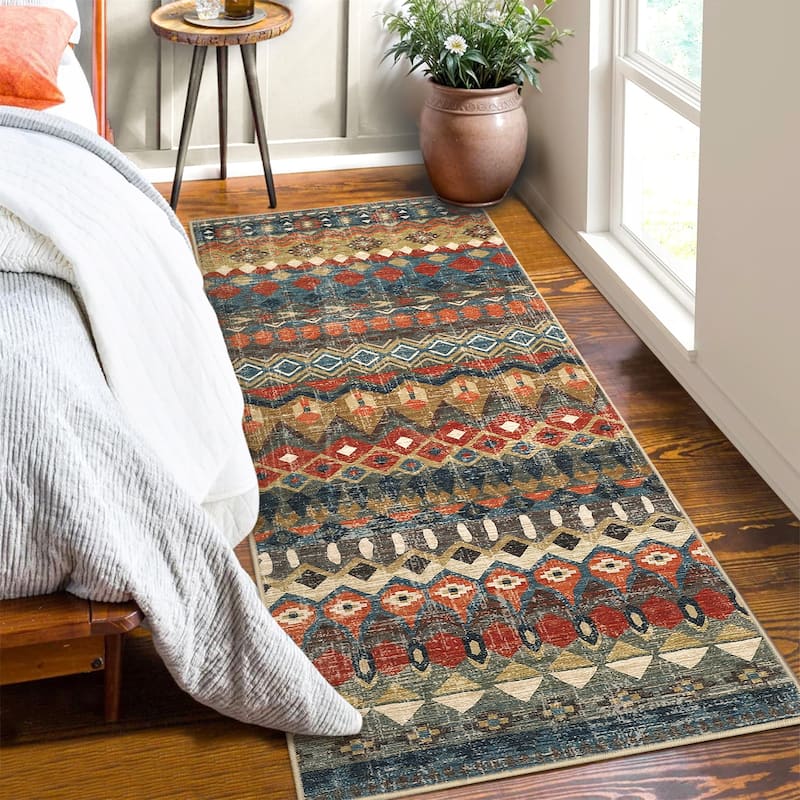 Garvee Boho Geo Low Pile Foldable Area Rug
