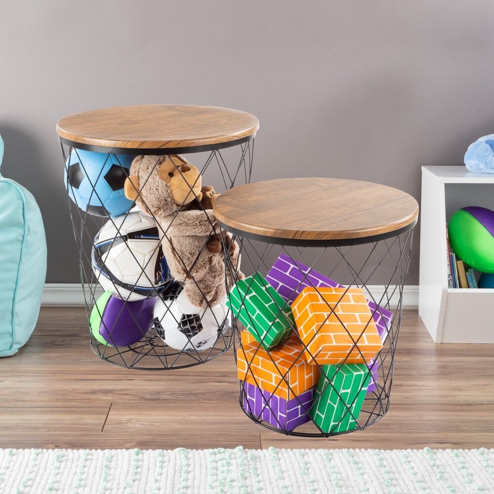 Wire basket storage table sales