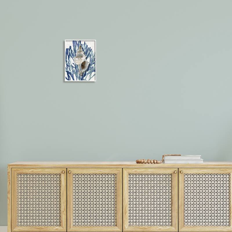 Stupell Tower Shell Coral Blue Beach Design Framed Giclee Texturized Art by Caroline Kelly