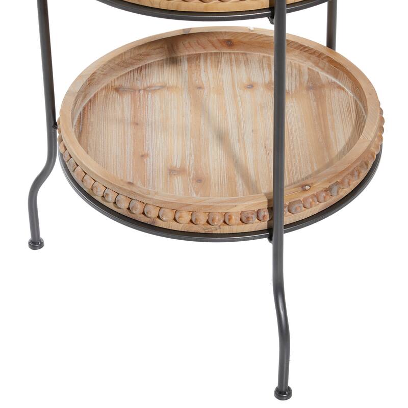 Brown Metal Arched Beaded 3 Shelves Shelving Unit with Scroll Top