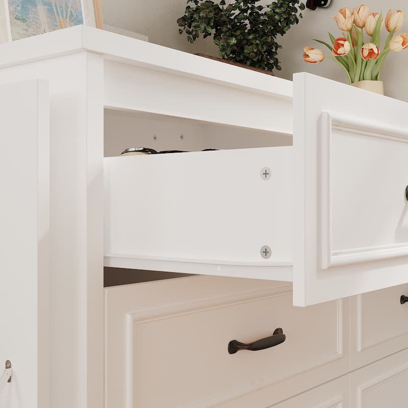 White Dresser with Seat and Storage 6 Drawer Closet Island Cabinet Bedroom Organization Bench