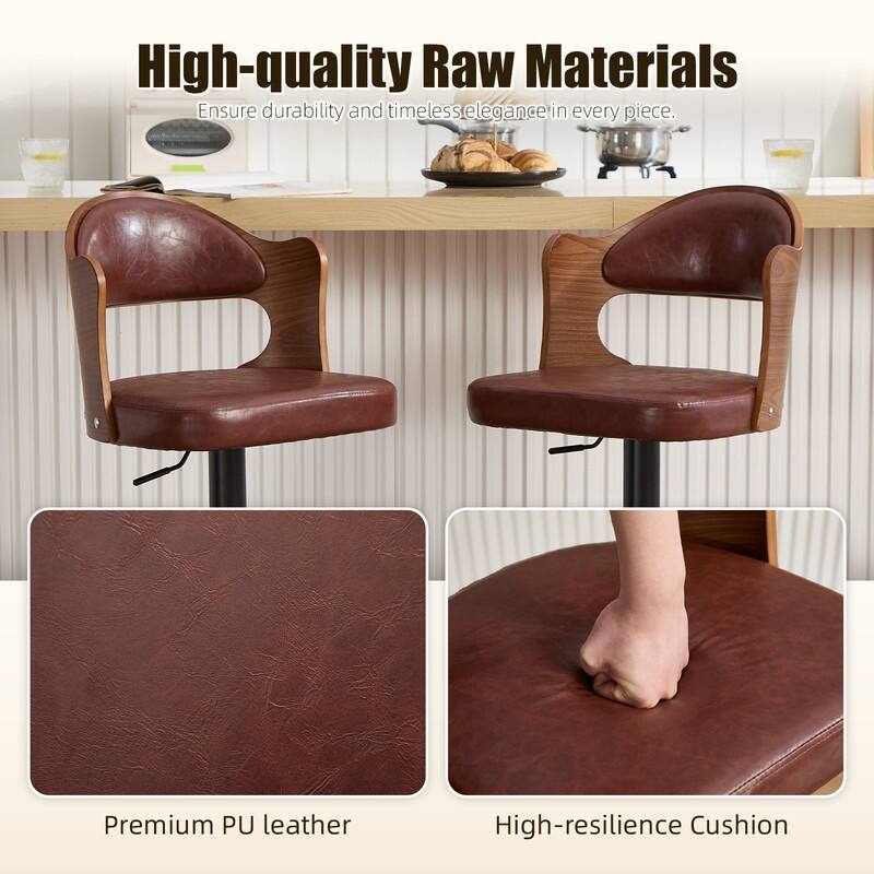 PU Leather Upholstered High-resilience Cushion 360° Swivel Adjustable Height Bar Stools with Footrest(set of 2)