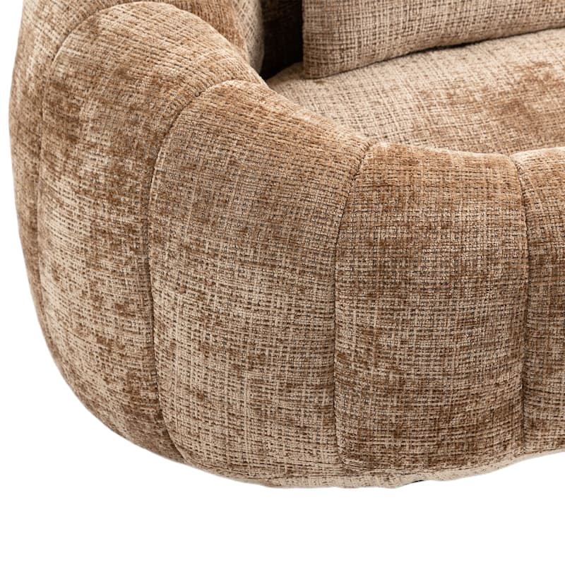 Coffee 59.05" Chenille High Back Loveseat Chaise Lounge Chair