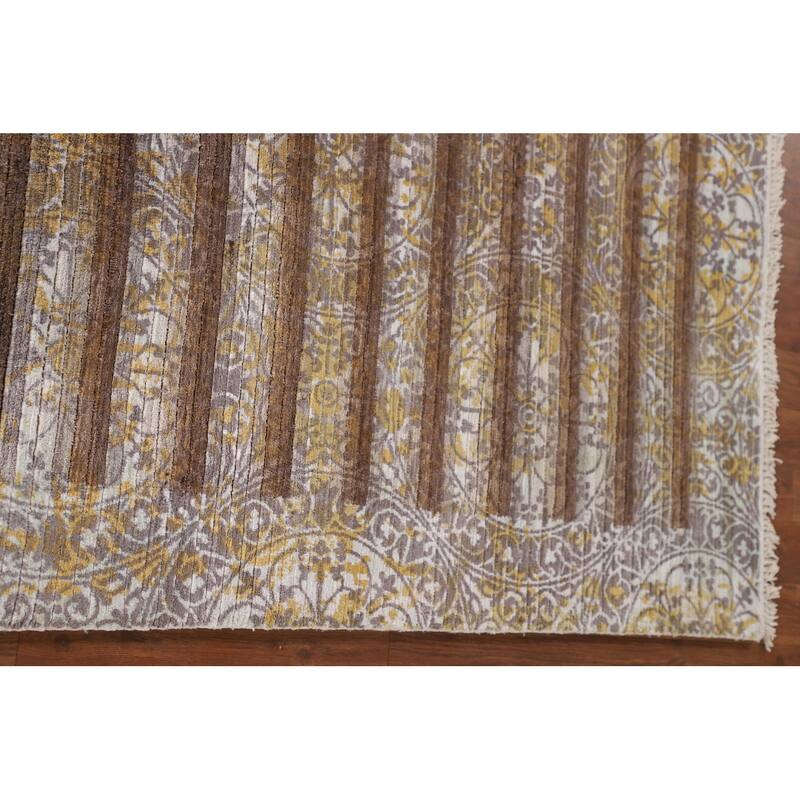 Striped Indo Abstract Oriental Accent Rug Handmade Wool Carpet - 2'8"x 4'10"