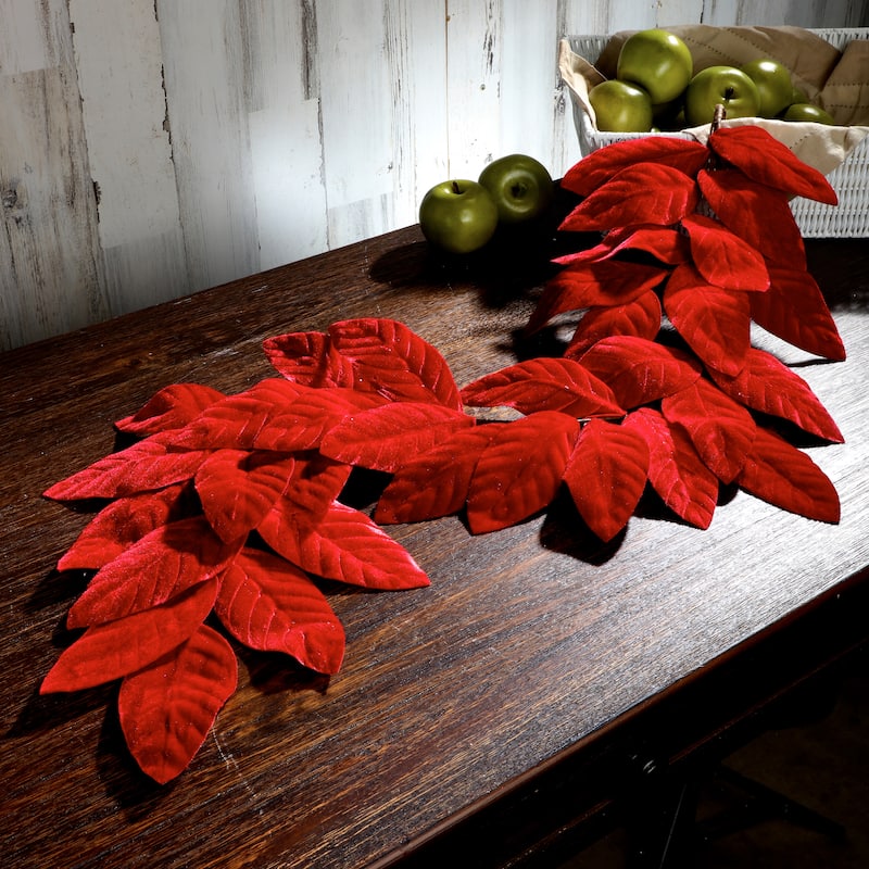 48" Deluxe Velvet Magnolia Leaf Garland - Red