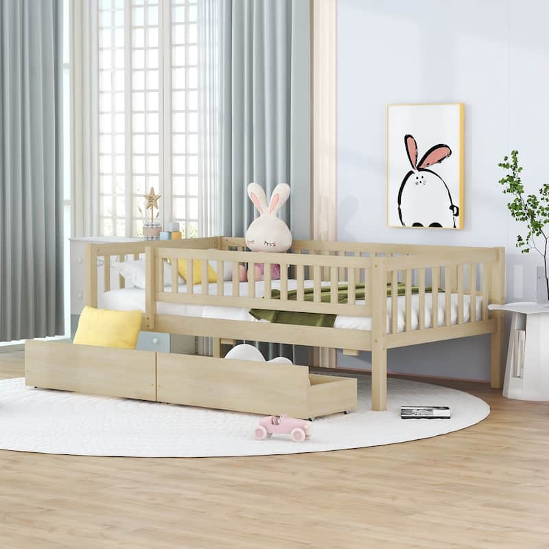 Natural Pine Wood Twin Daybed with Two Drawers - Natural - Twin