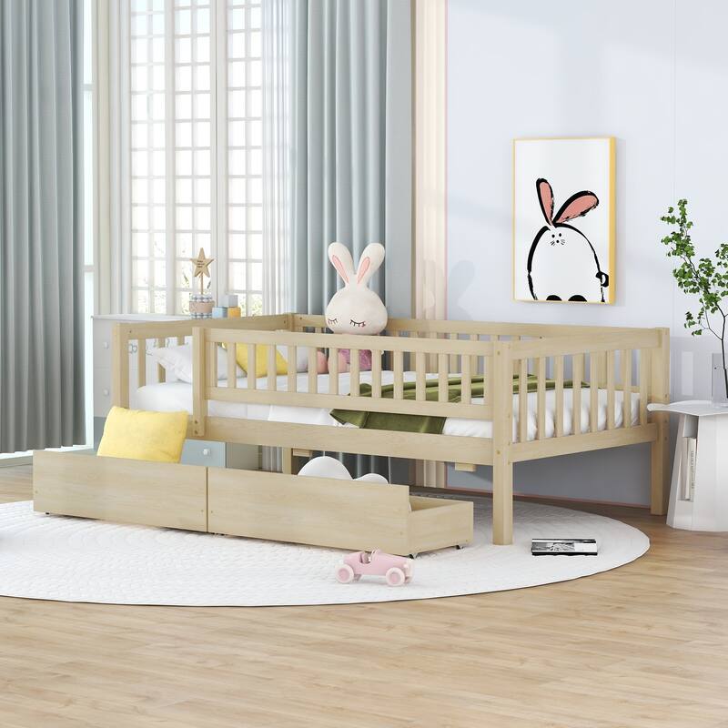 Twin Size Modern Style Pine Wood Daybed with Two Storage Drawers