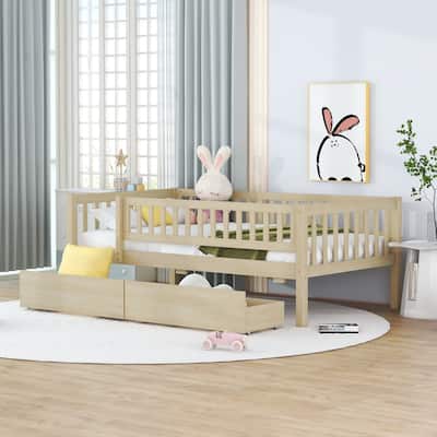 Twin Size Modern Style Pine Wood Daybed with Two Storage Drawers