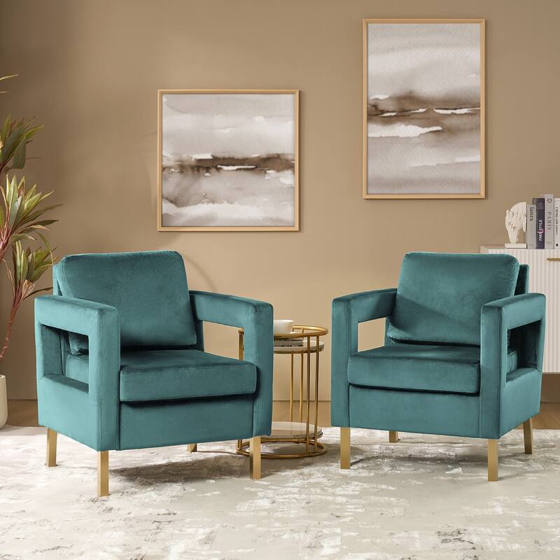 Valentina Modern Upholstered Accent Armchair with Gold Legs Set of 2 by HULALA HOME