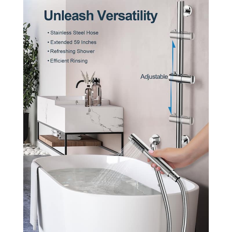 GRANDJOY Dual Heads Shower System 10" and 6" Wall Mount Rainfall Round Shower Faucet Handheld Shower Spray with Slide Bar