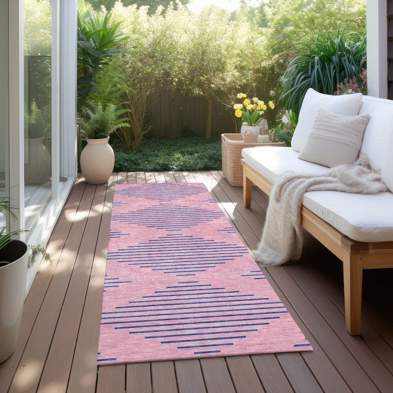Machine Washable Indoor/ Outdoor Contemporary Geo Chantille Rug - Pink - 2'3" x 7'6"
