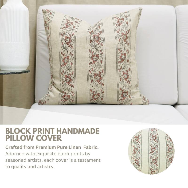 Fabdivine 26x26 Handmade Rustic Floral Linen Pillow Cover Fall Lounge Décor, Flower Buta