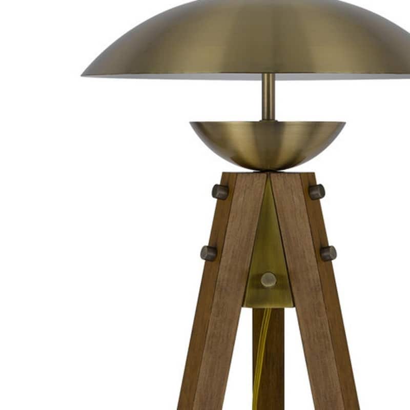 55" Brass Tripod Floor Lamp With Antiqued Brass Dome Shade - 18" x 18" x 60"