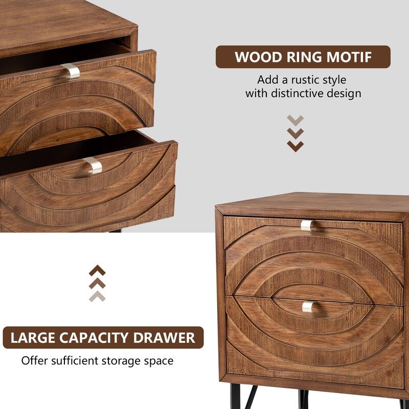 COSIEST Solid Wood Brown Nightstand Set with Drawers