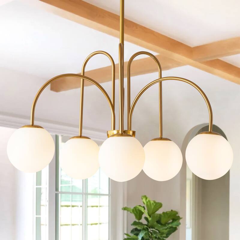 6/ 10-Light Modern Glam Sputnik Cluster Frosted Glass Globe Bubble Chandelier for Dining Room over Table - 31.1 in. W x 16.5 in. H - Gold