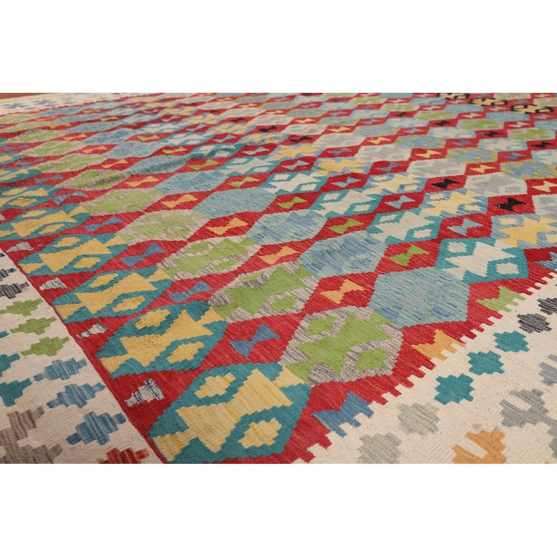 Multicolor Kilim Oriental Large Rug Hand-Woven Wool Carpet - 10'2" x 16'4"