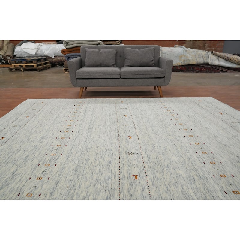 Hand Knotted Oriental 100% Wool Carpet Tribal Animal Pictorial Beige & Ivories Gabbeh Area Rug - 9' 11'' X 9' 10''