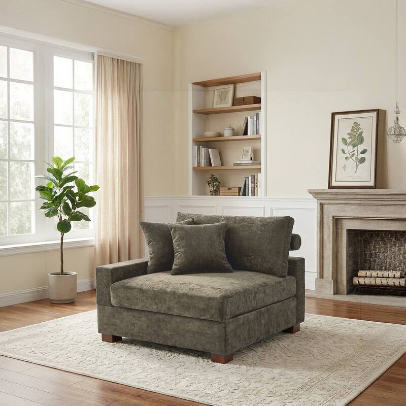 Plush Chenille Single Modular Sectional Sofa Chaise with Pillows