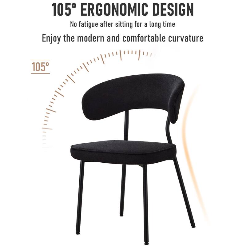 XINMICS Dining Chairs with Curved Backrest, Modern Fabric Upholstered Boucle Kitchen Dining Room Chairs Set of 2/4/6 - Set of 4 - Black
