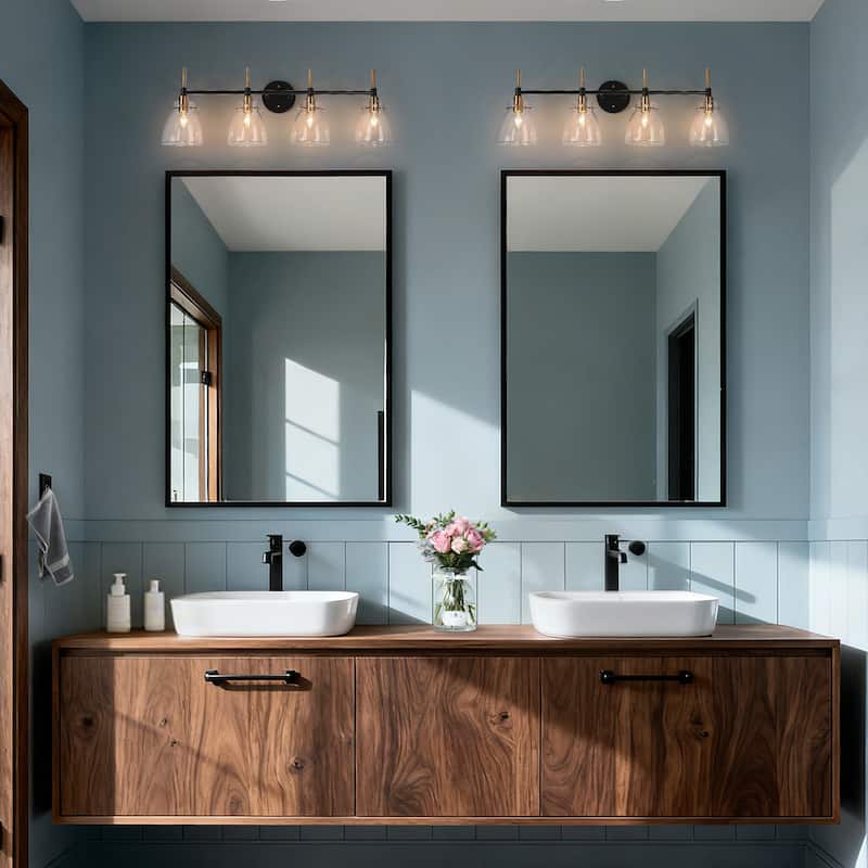 Black Gold 4-Light Modern Vanity Lights Bathroom Light Fixture with Clear Glass