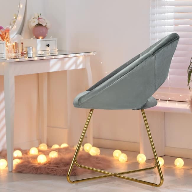 Modern Accent Velvet Dining Arm Chair with Golden Metal Legs and Soft Cushion