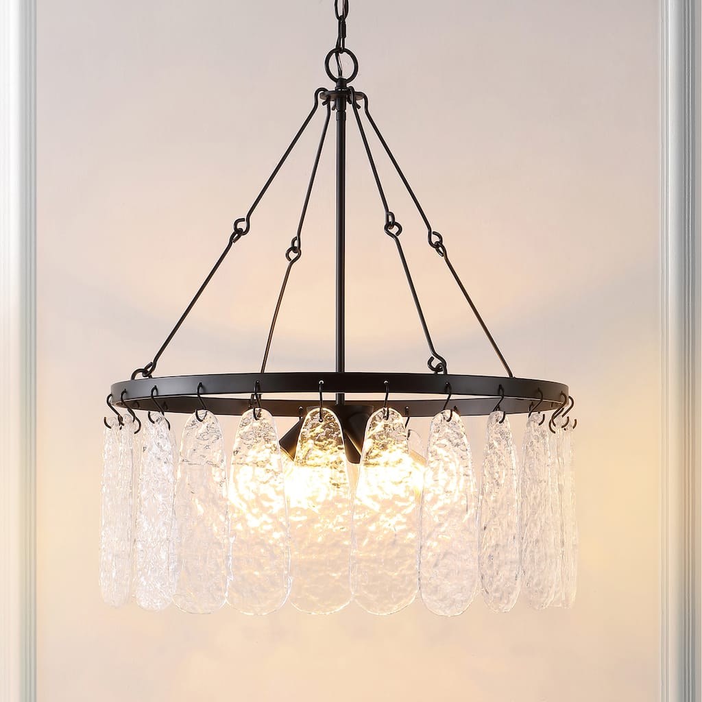 SAFAVIEH Lighting Lilie 6-Light 25-inch Chandelier - 24 In. W x 24 In. D x 34-93 In. H - Black/Clear