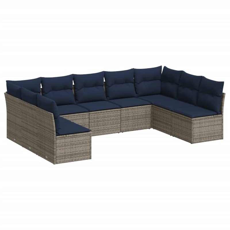 vidaXL 9/10 Piece Patio Sofa Set with Cushions Brown/Gray Poly Rattan - 21.7 x 24.4 x 27.2