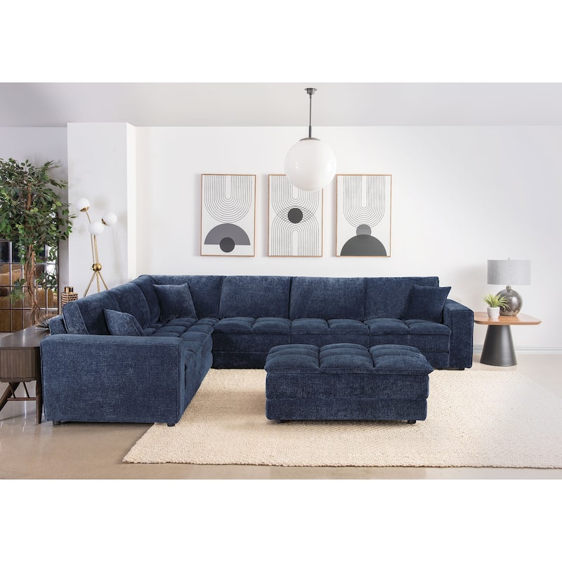Atlantic 7-Piece Upholstered Modular Sectional Sofa Blue