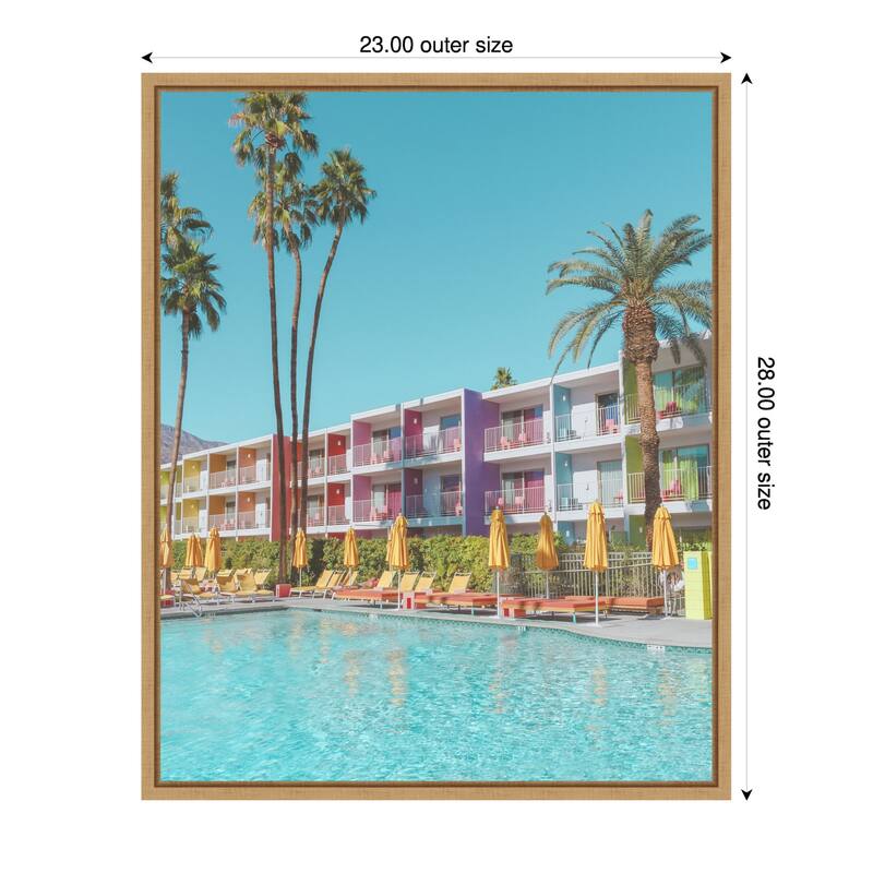 Saguaro Hotel Poolside by Tom Windeknecht Framed Canvas Wall Art Print - Sylvie Natural - 23 x 28 in
