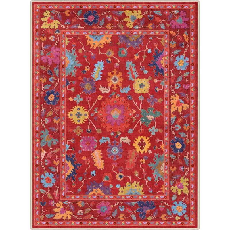 Well Woven Ushak Bodrum Modern Vibrant Floral Flat-Weave Area Rug