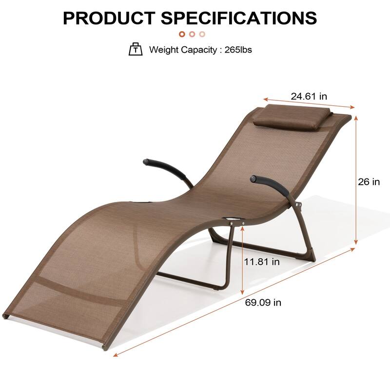 Crestlive Products Outdoor Aluminum Chaise Lounge Chair with Adjustable Backrest