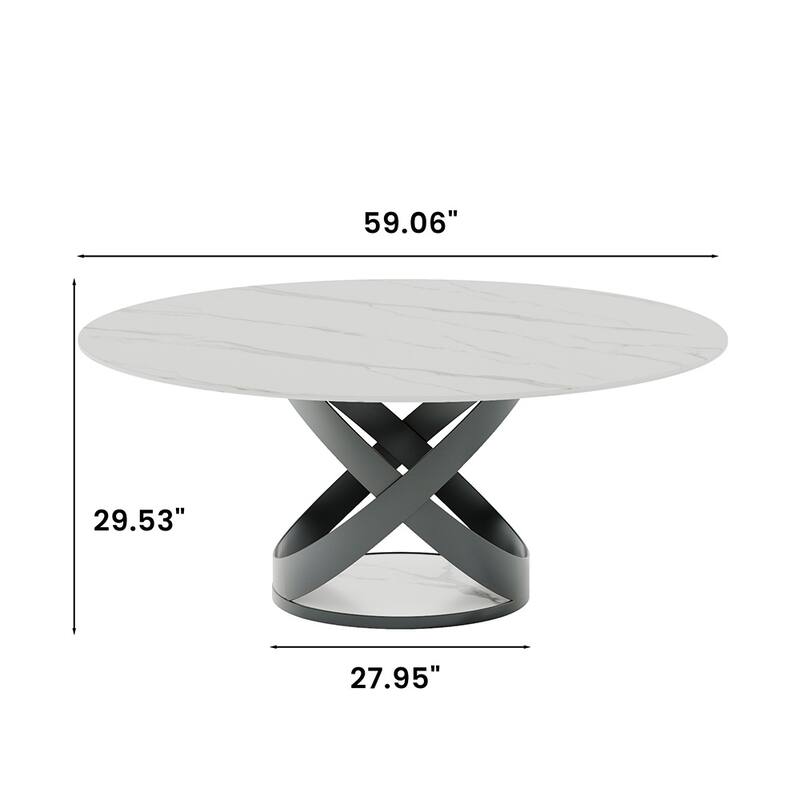 Modern Dining Table Sets, Round Glossy Sintered Stone Dining Table with Dining Chairs
