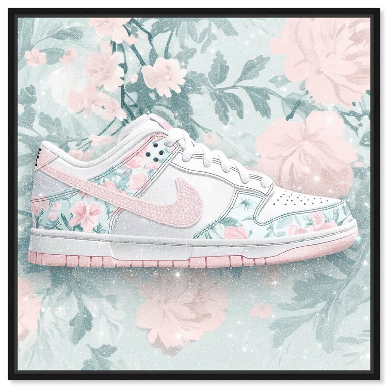 Dainty Floral Sneaker Canvas by Art Remedy - Black - 40" x 40"
